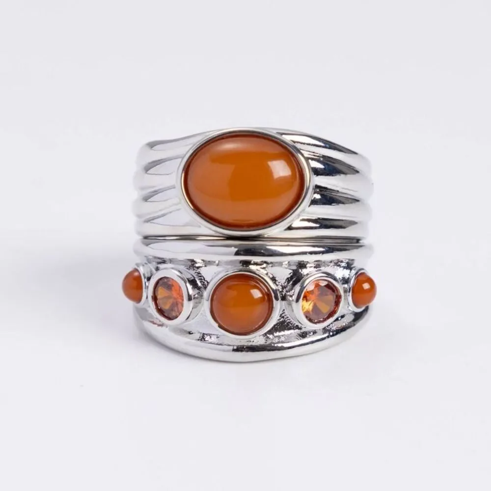 Luv Aj Valencia Ring Set 2pc - Silver/Red Size 8